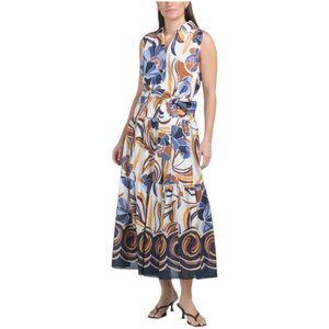 ELIE TAHARI Sleeveless Collared Button Down Tiered Dress